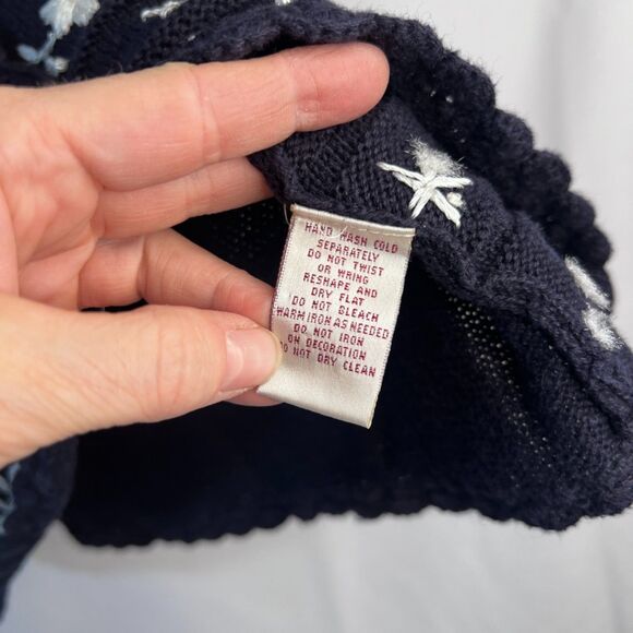 Worthington Vintage Navy Embroidered Crochet Knit Short Sleeve Sweater Large - Picture 9 of 11